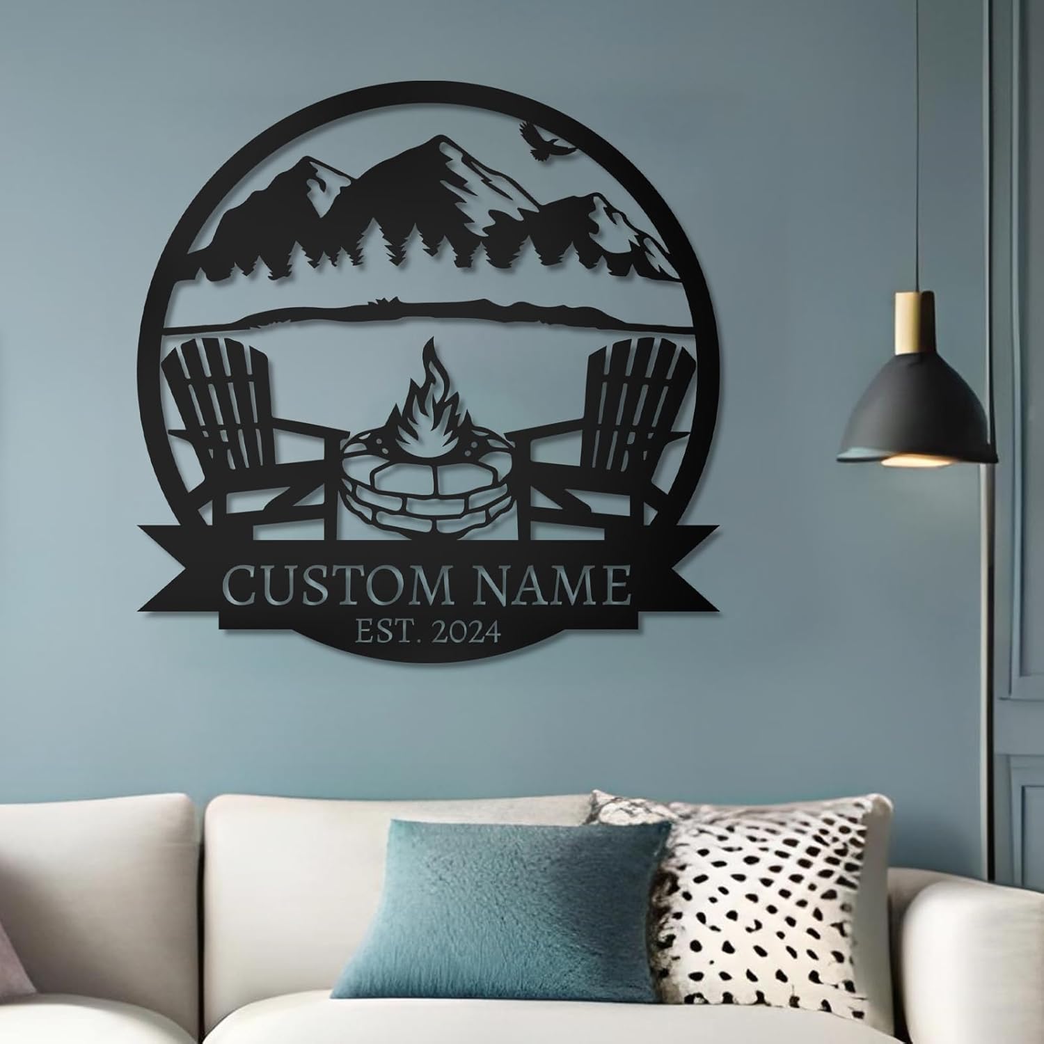  Custom Mountain Campfire Sign, Personalized Campfire Name Sign, Metal Wall Art ms004-MetalsignX