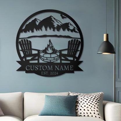  Custom Mountain Campfire Sign, Personalized Campfire Name Sign, Metal Wall Art ms004-MetalsignX