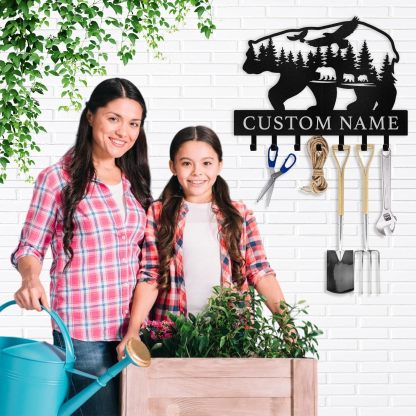 Personalized Polar Deer & Bear Key Holder on Wall | Wall-Mounted Key Organizer Rack-MetalsignX