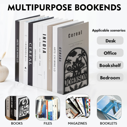 Personalized Name Book Ends Metal, Heavy Duty Bookends for Shelves Decorative, Dinosaur Non-Slip Book Stopper, Modern Bookshelf Decor for Home Office Desk, Gifts for Readers Color08