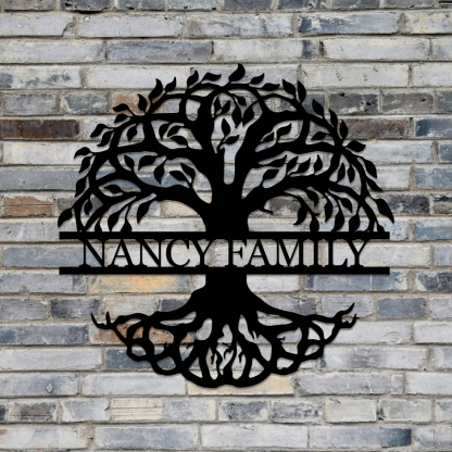 Custom Welcome Family Tree of Life Name Sign, Personalized Metal Wall Art Deco, Metal Home Sign, Wall Hanging Olive Tree Door Sign