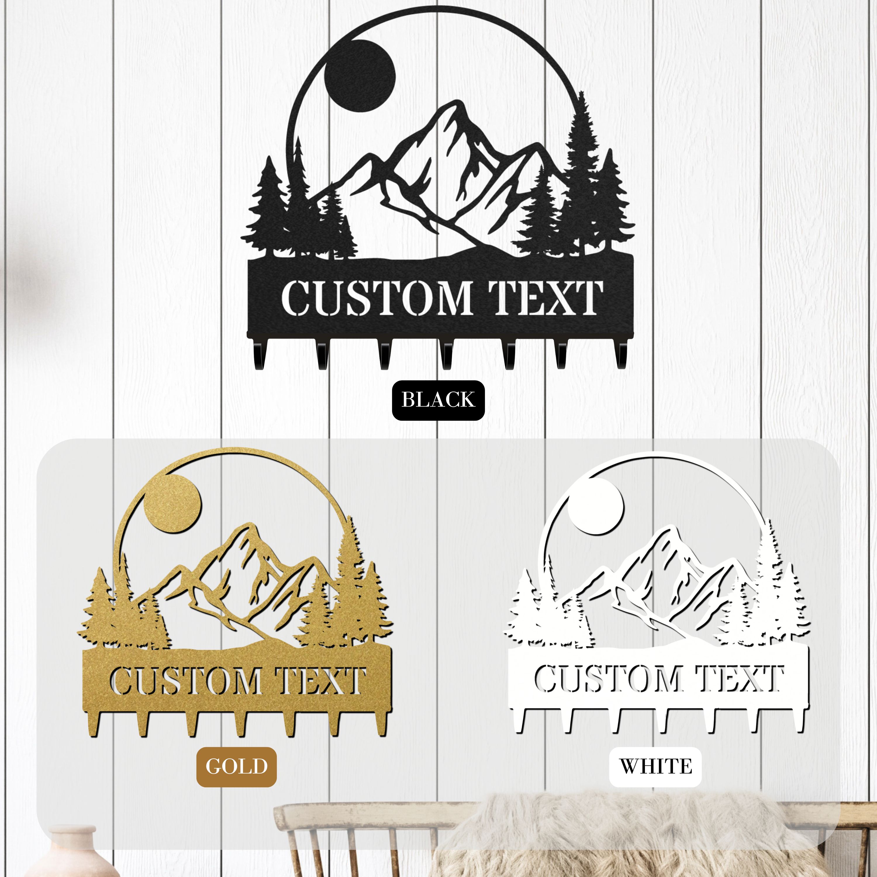 Personalized Key Holder for Wall, Custom Metal Forest Camp Cabin Key Hooks with Name, Metal Jacket Holder Hooks Organizer Rack, Coat Hanger Decor for Kitchen, Entryway, Hallway, Office, Doorway