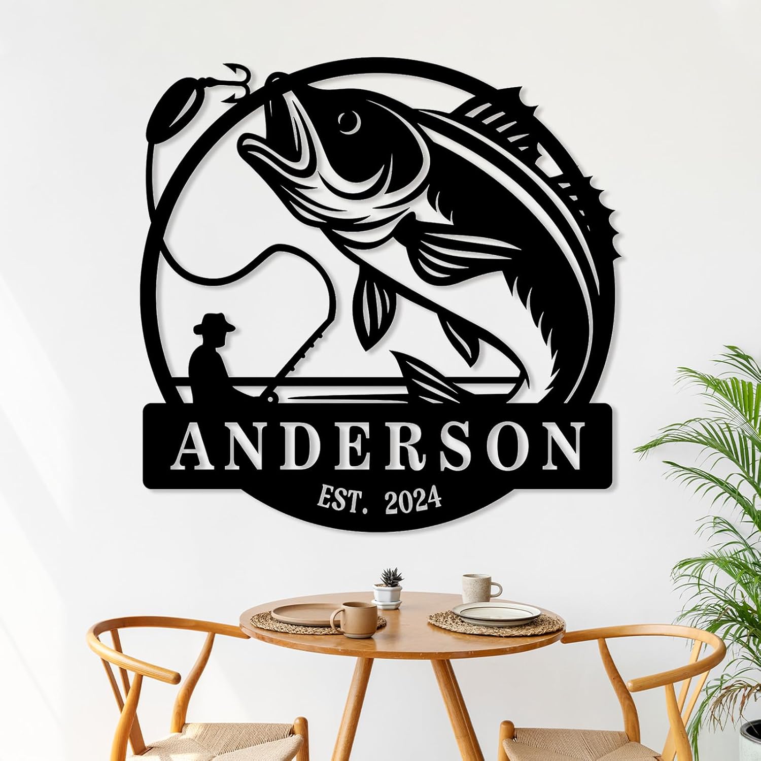 Personalized Largemouth Bass Metal Sign, Custom Fishing Last Name Sign for Home, Fish Family Signs Wall Decor-MetalsignX