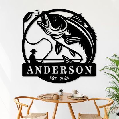 Personalized Largemouth Bass Metal Sign, Custom Fishing Last Name Sign for Home, Fish Family Signs Wall Decor-MetalsignX