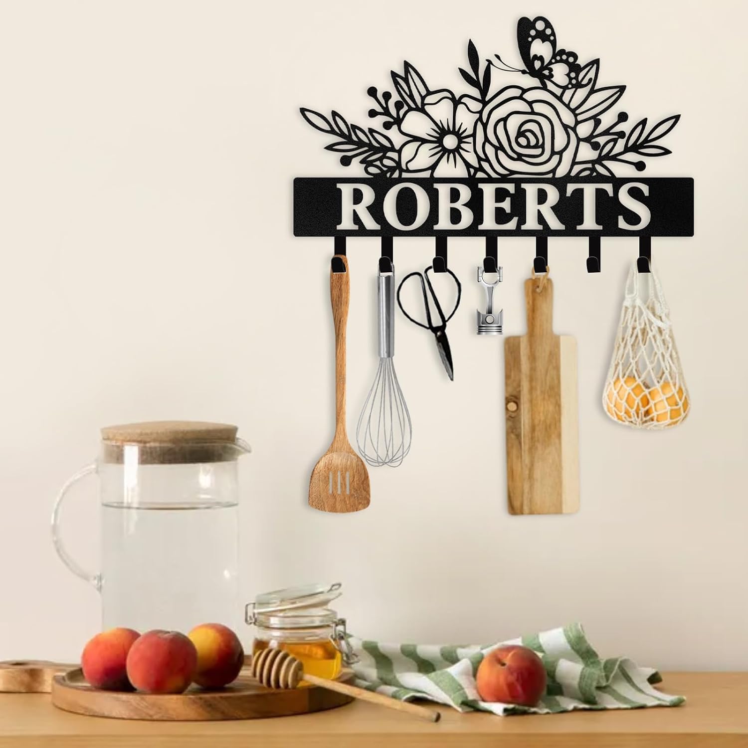 Custom Metal Wall Hook for Living Room,Floral Personalized Key Rack-MetalsignX