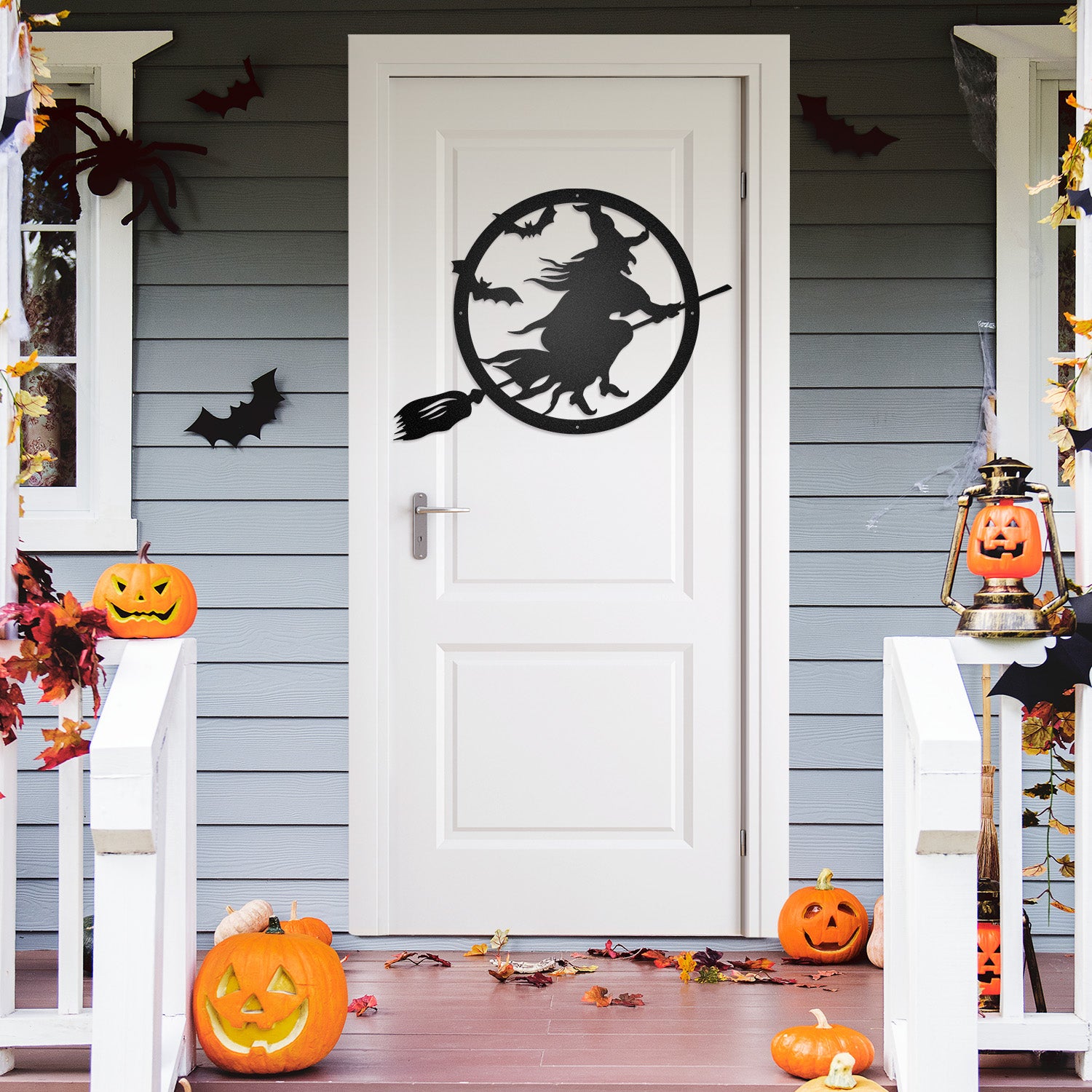 Halloween Witch Riding Broom Metal Sign, Spooky Witch Wall Decor, Outdoor Halloween Decoration, Haunted House Door Hanging