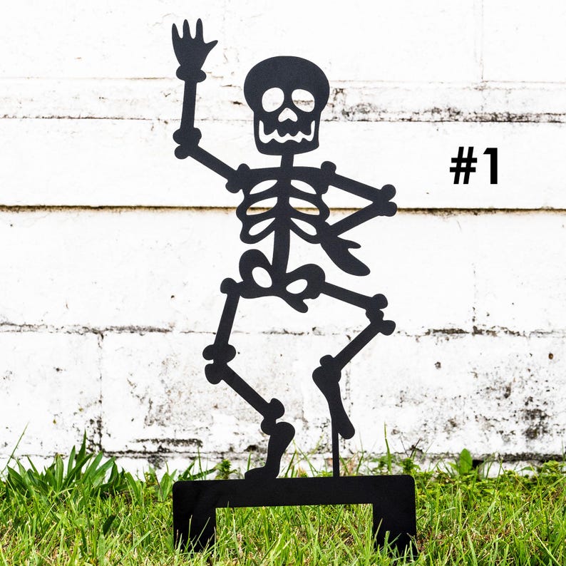 Outdoor Skeleton Halloween Decor, Halloween Outdoor Sign, Halloween Garden Signs, Metal Halloween Yard Stakes, Halloween Sign Skeleton Decor