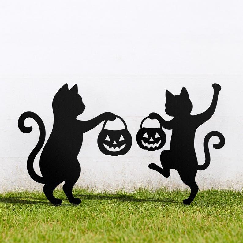 Halloween Cat Metal Yard Stake, Dancing Cat Sign, Witch Cat Garden Decor, Halloween Outdoor Decoration, Halloween Party Yard Sign