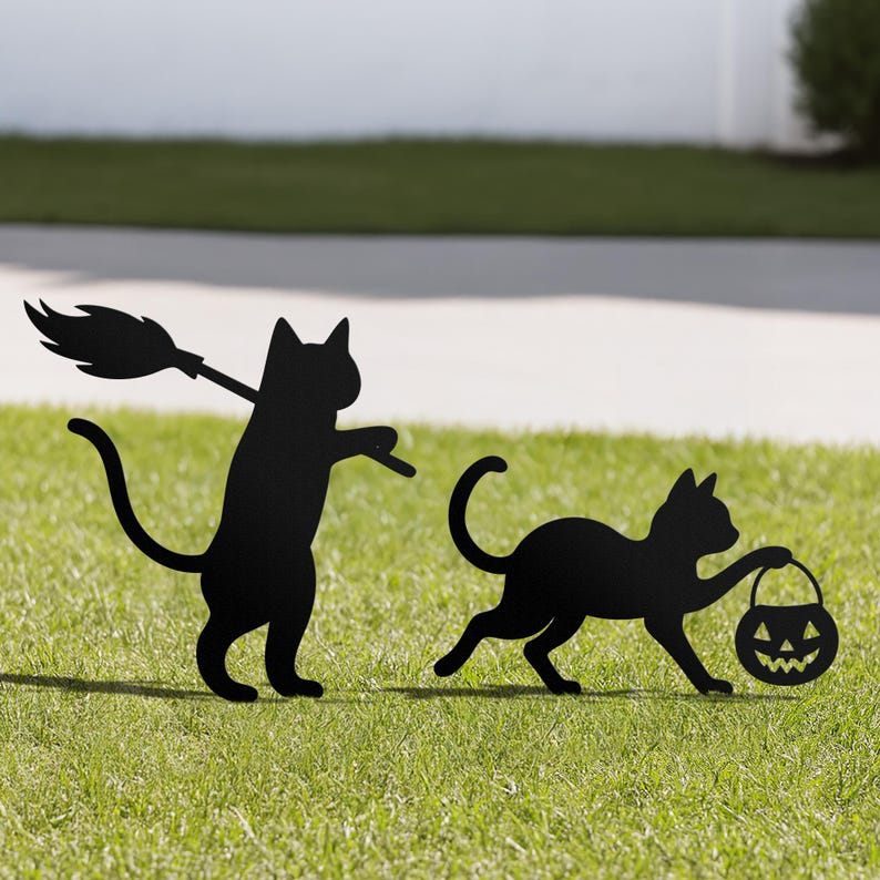 Halloween Cat Metal Yard Stake, Dancing Cat Sign, Witch Cat Garden Decor, Halloween Outdoor Decoration, Halloween Party Yard Sign