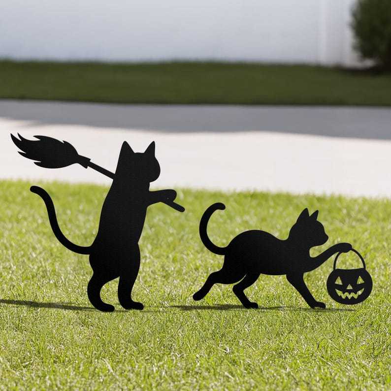 Halloween Cat Metal Yard Stake, Dancing Cat Sign, Witch Cat Garden Decor, Halloween Outdoor Decoration, Halloween Party Yard Sign