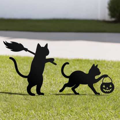 Halloween Cat Metal Yard Stake, Dancing Cat Sign, Witch Cat Garden Decor, Halloween Outdoor Decoration, Halloween Party Yard Sign