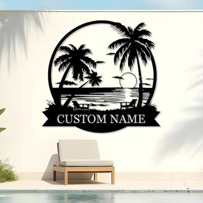 Custom Sunset Palm Metal Wall Art ,Seaside Wall Decor with Waves & Palm Trees-MetalsignX