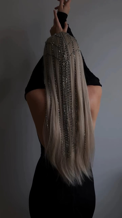 Black Bead Chain Tassel Net Veil