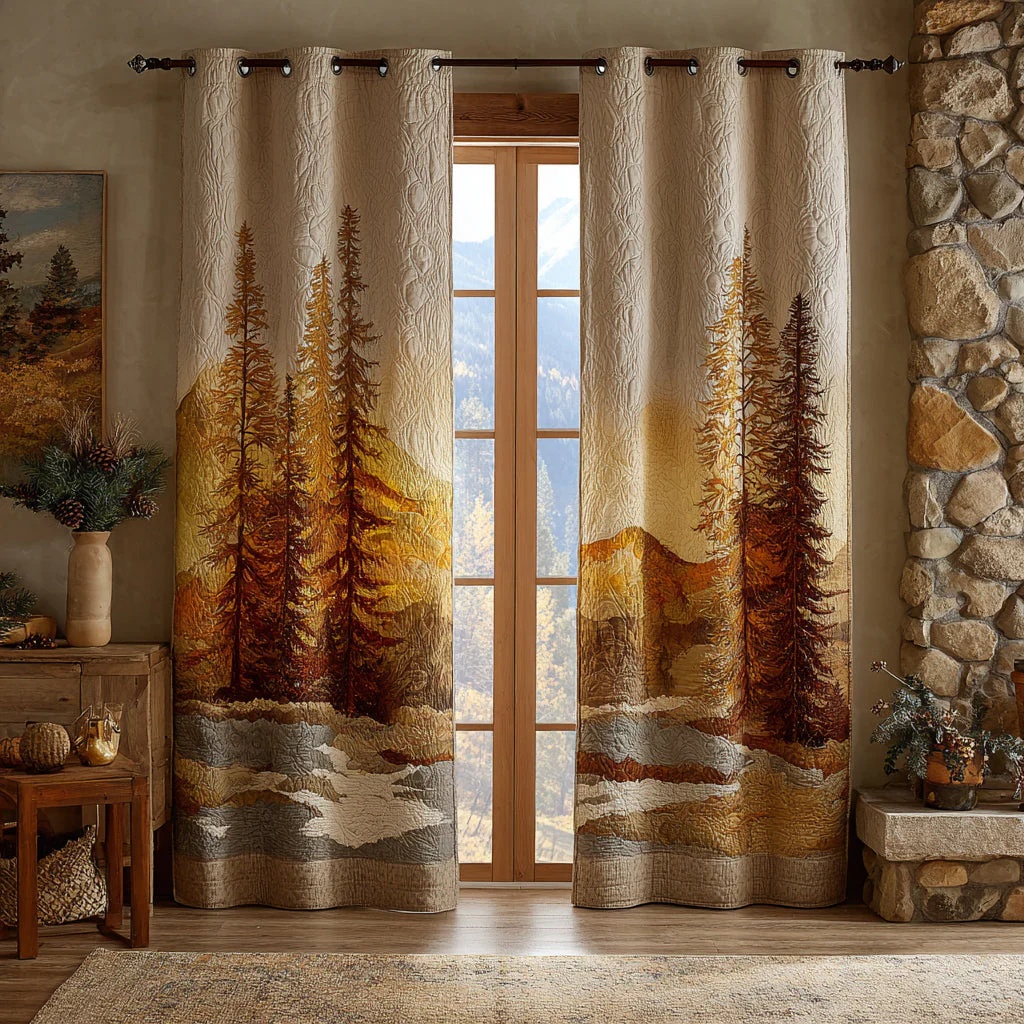 Autumn Pine Forest Embroidered Knitwear Quilted Curtains