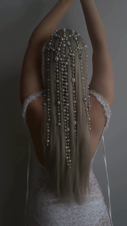 Moonlight Pearl Chain Tassel Net Veil