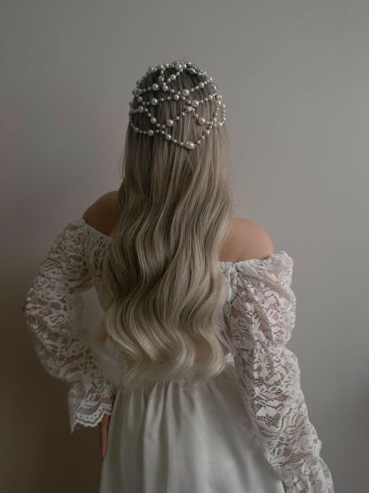 Elegant Roman Pearl Bead Net Tassel Veil