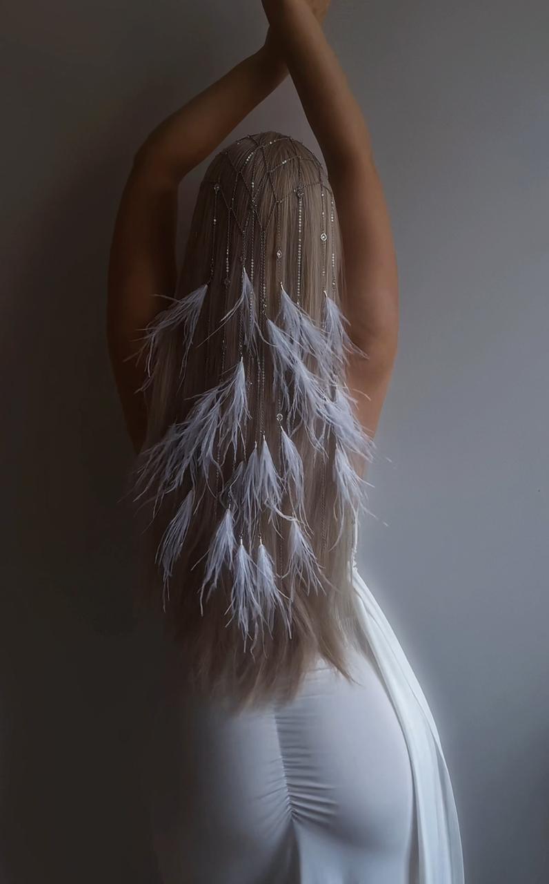 Feathers Bead Net Jewelry Veil