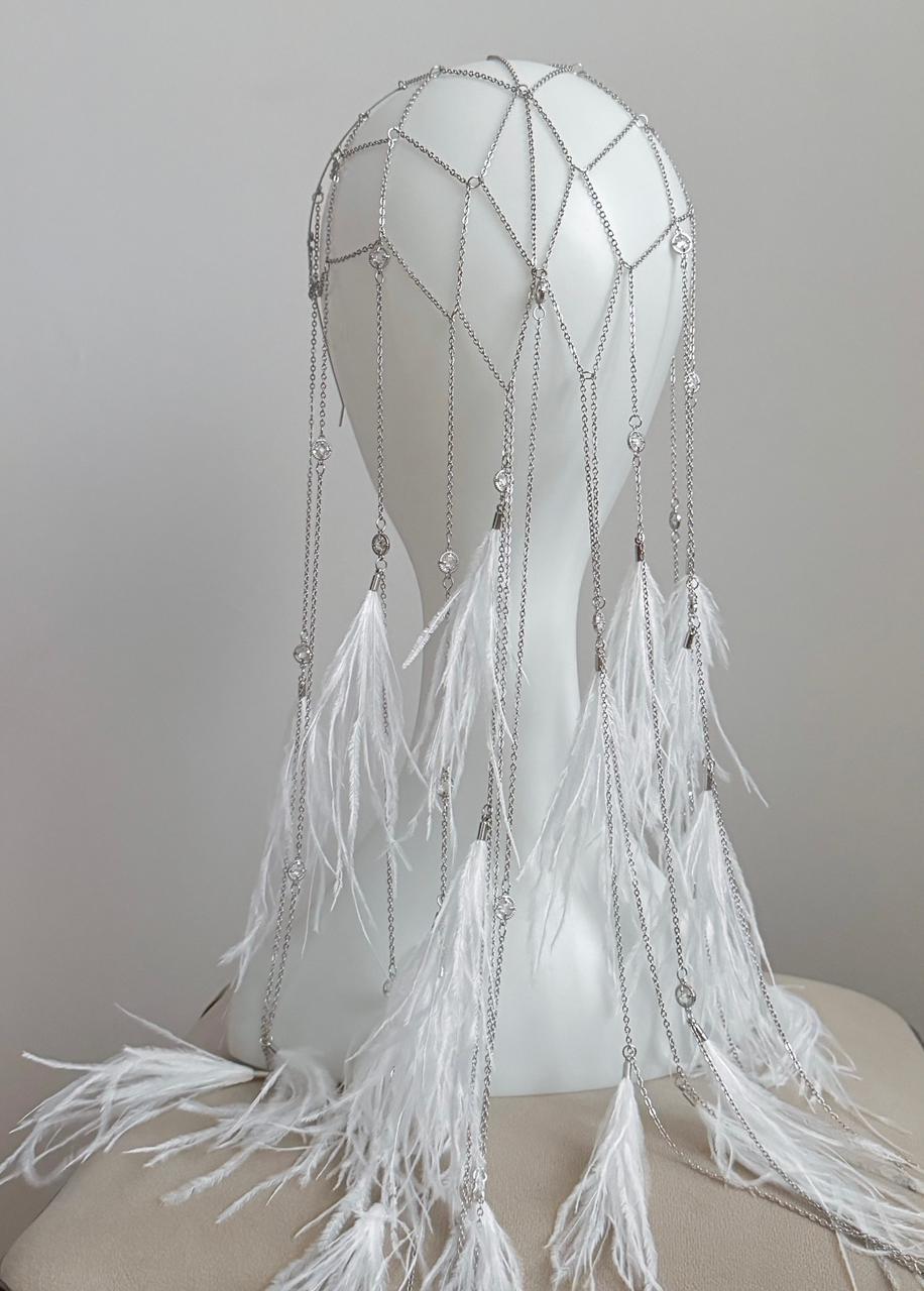 Feathers Bead Net Jewelry Veil