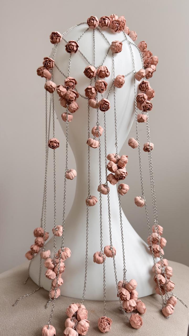 Pink Rose Bead Net Jewelry Veil