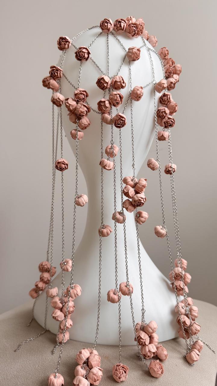 Pink Rose Bead Net Jewelry Veil