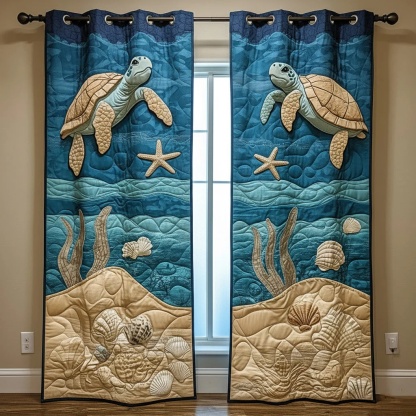 Deep Sea Dual-Turtle Embroidered Knitwear Quilted Curtains