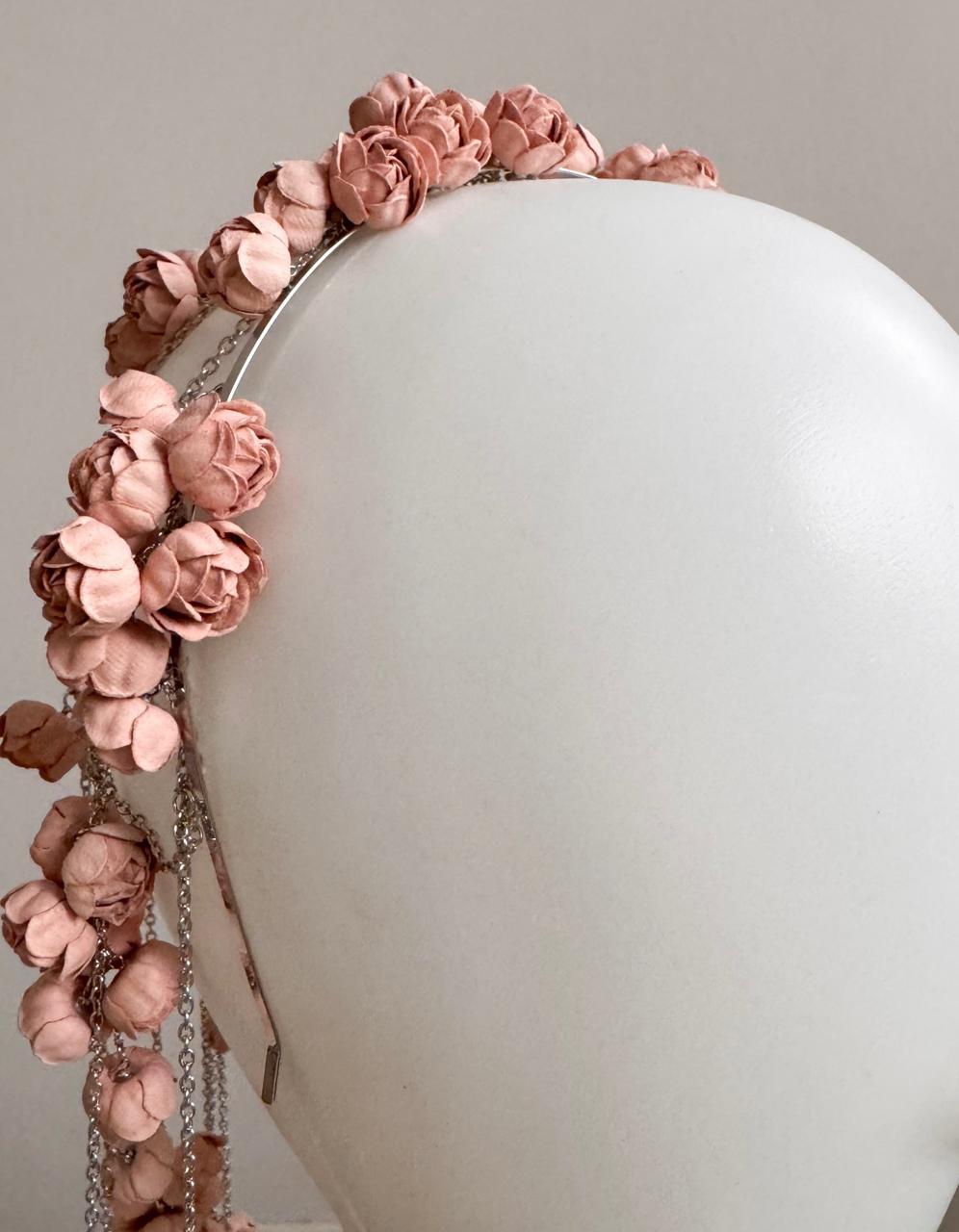 Pink Rose Bead Net Jewelry Veil