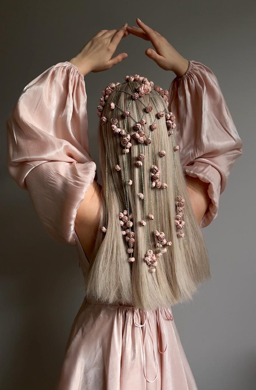 Pink Rose Bead Net Jewelry Veil