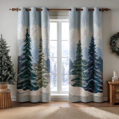 Snowy Cedar Forest Embroidered Knitwear Quilted Curtains