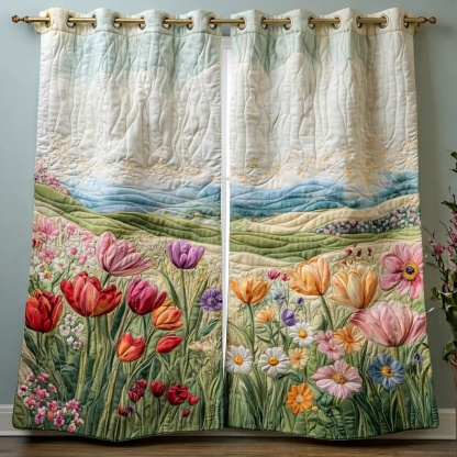 Pastel Tulip Meadow Embroidered Knitwear Quilted Curtains