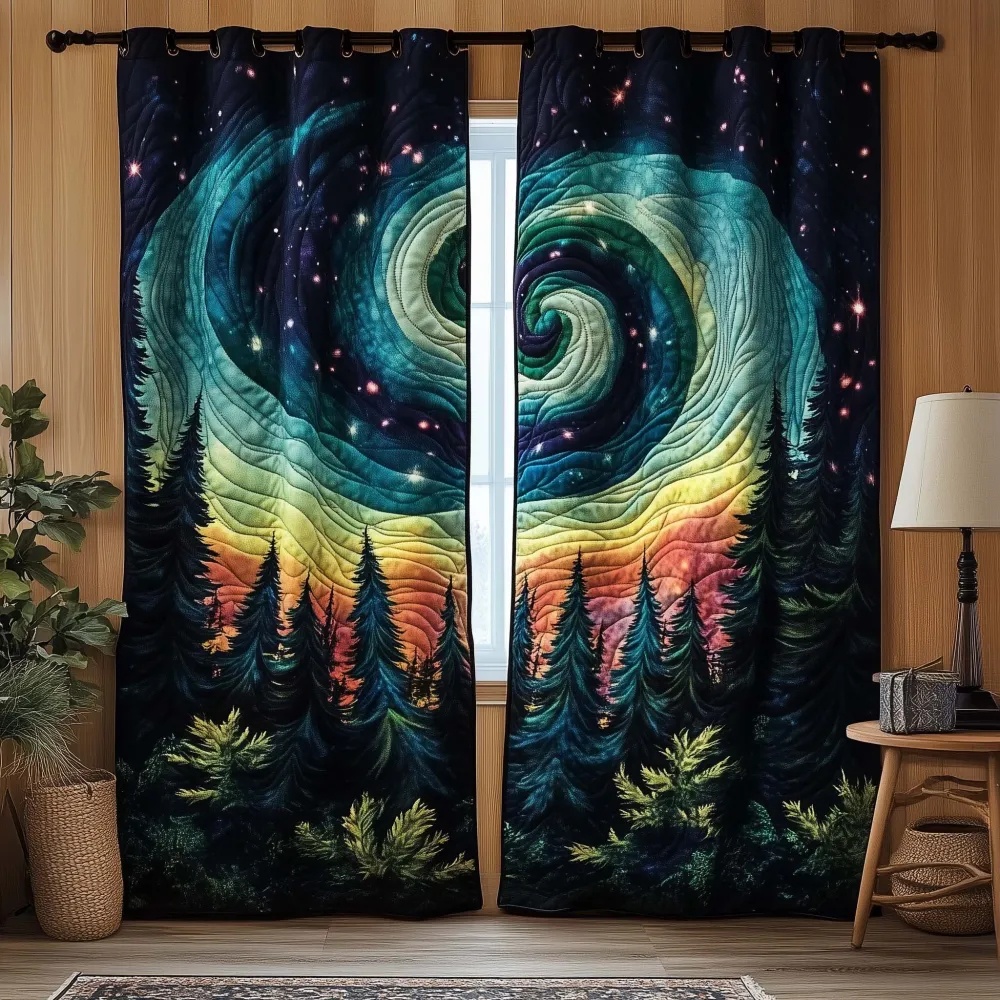 Cosmic Swirl & Pine Forest Embroidered Knitwear Quilted Curtains
