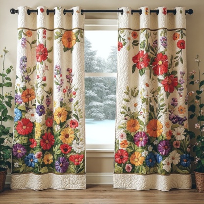 Vibrant Mixed Floral Embroidered Knitwear Quilted Curtains