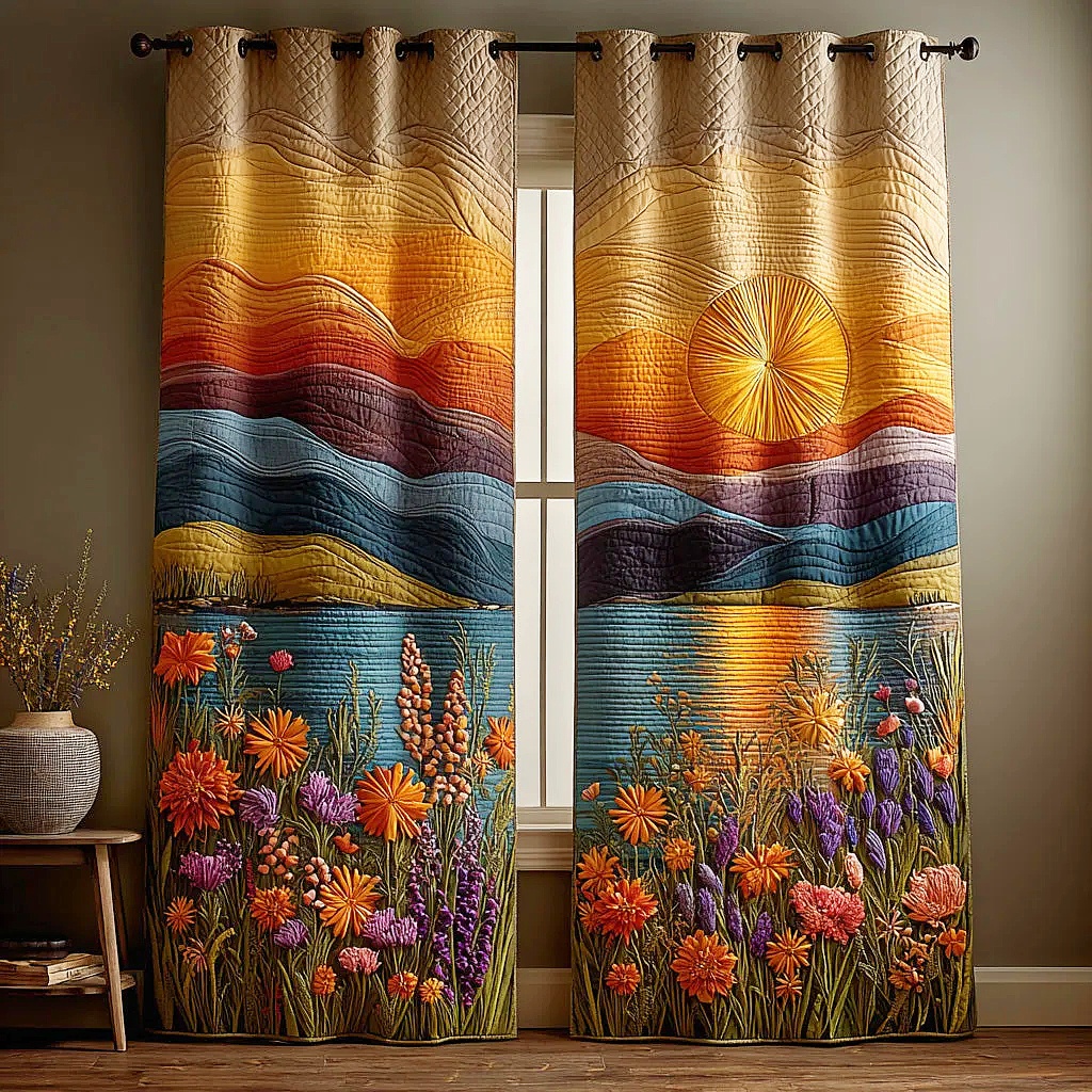 Sunset & Wildflower Meadow Embroidered Knitwear Quilted Curtains