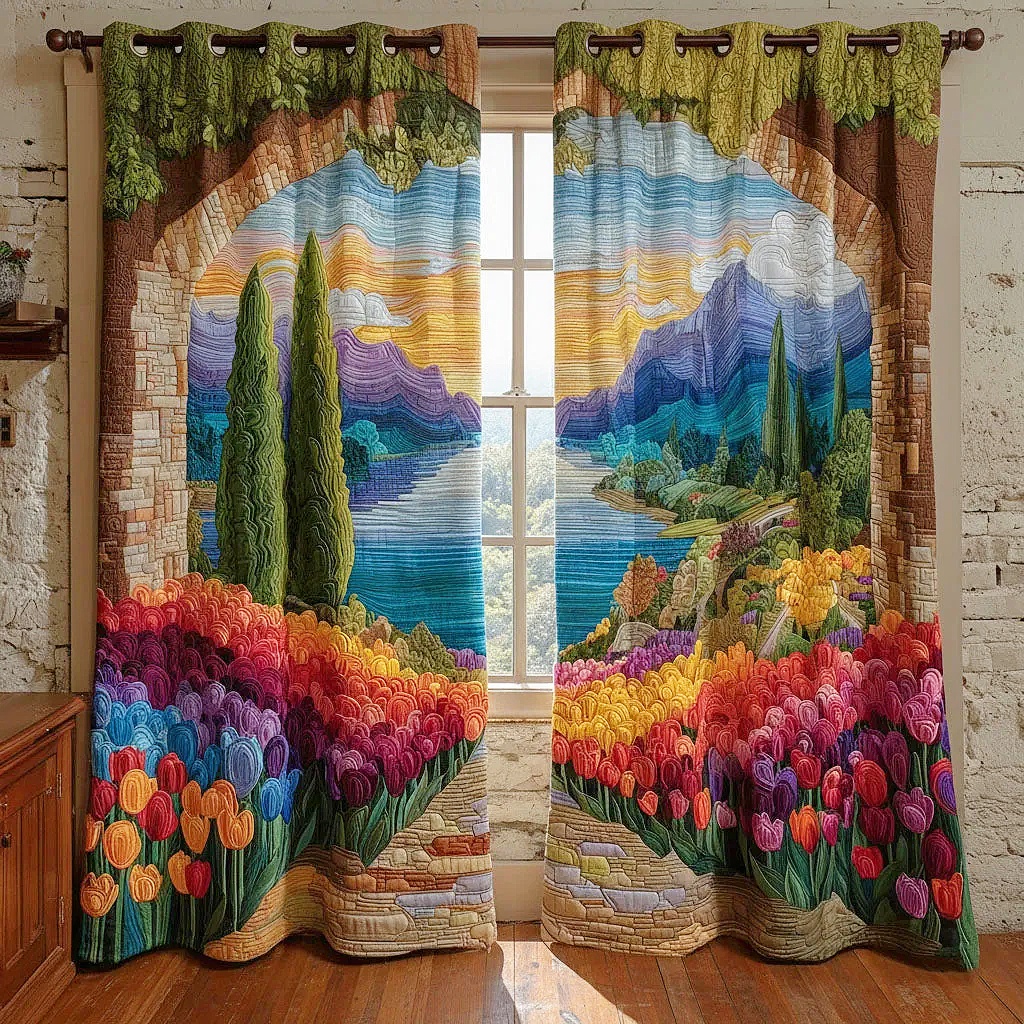 Tulip Valley & Mountain Lake Embroidered Knitwear Quilted Curtains