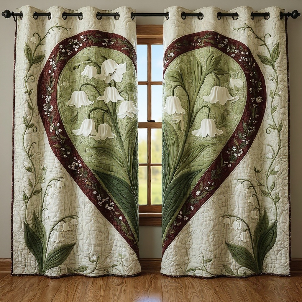 Heart Shaped Lily of the Valley Embroidered Knitwear Quilted Curtains