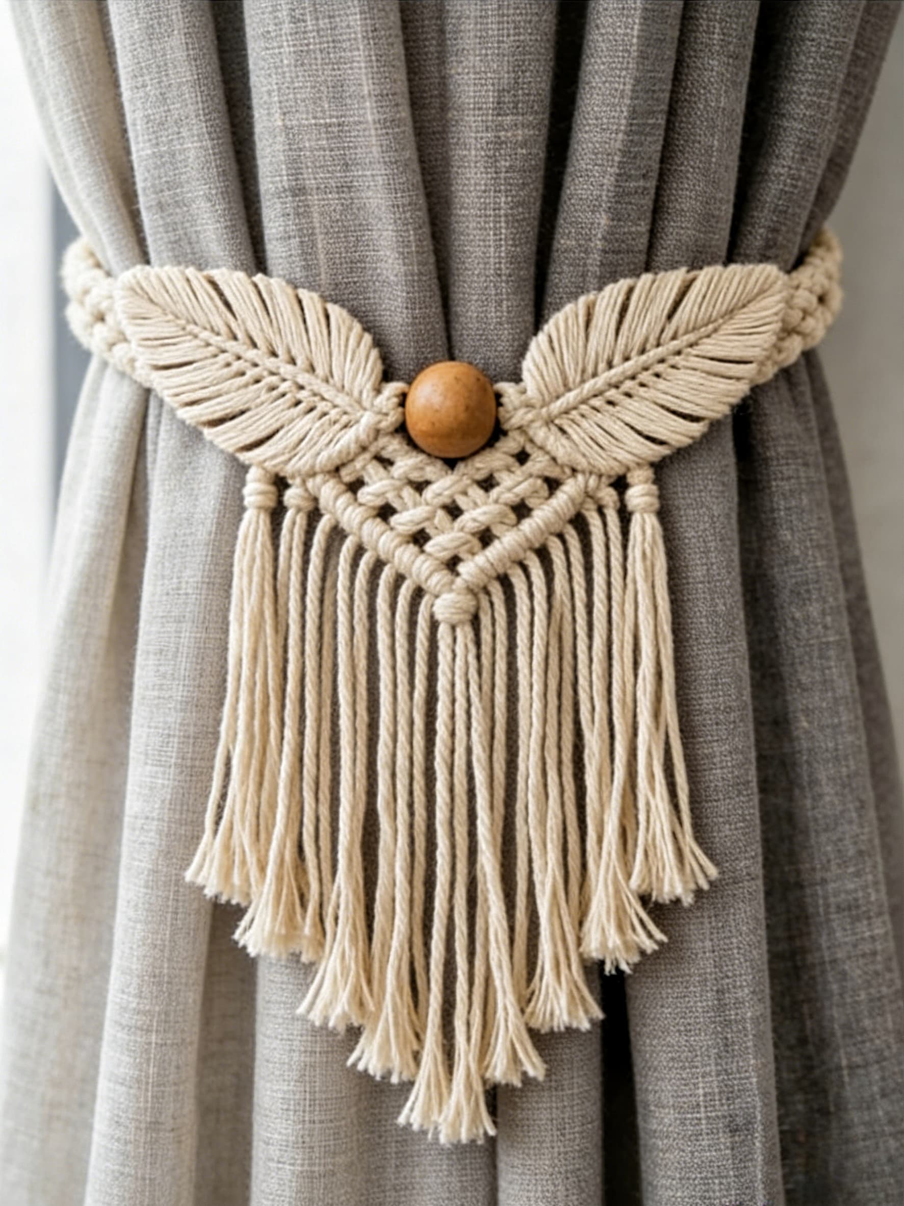 Whispering Leaves Cotton Macrame Curtain Tieback