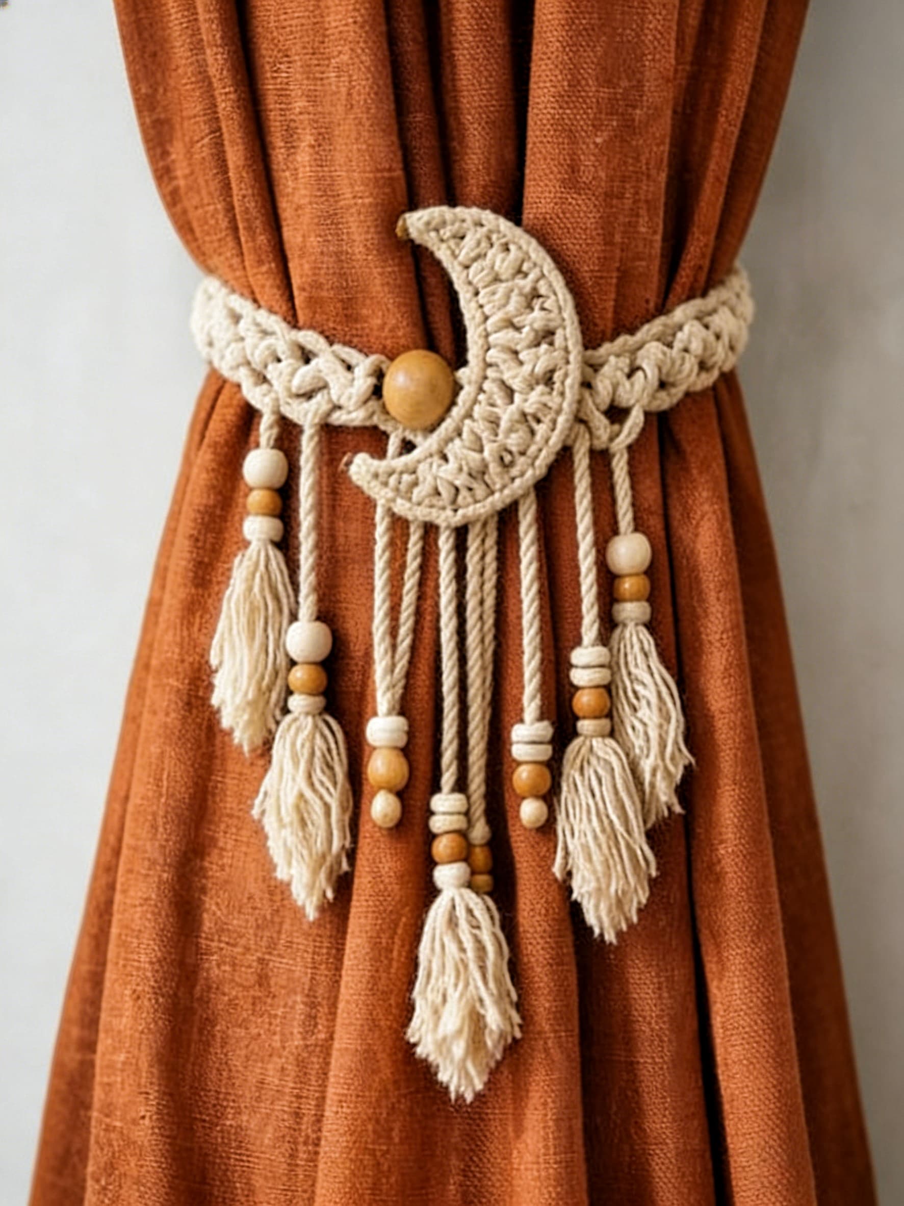 Lunar Whisper Cotton Macrame Curtain Tieback