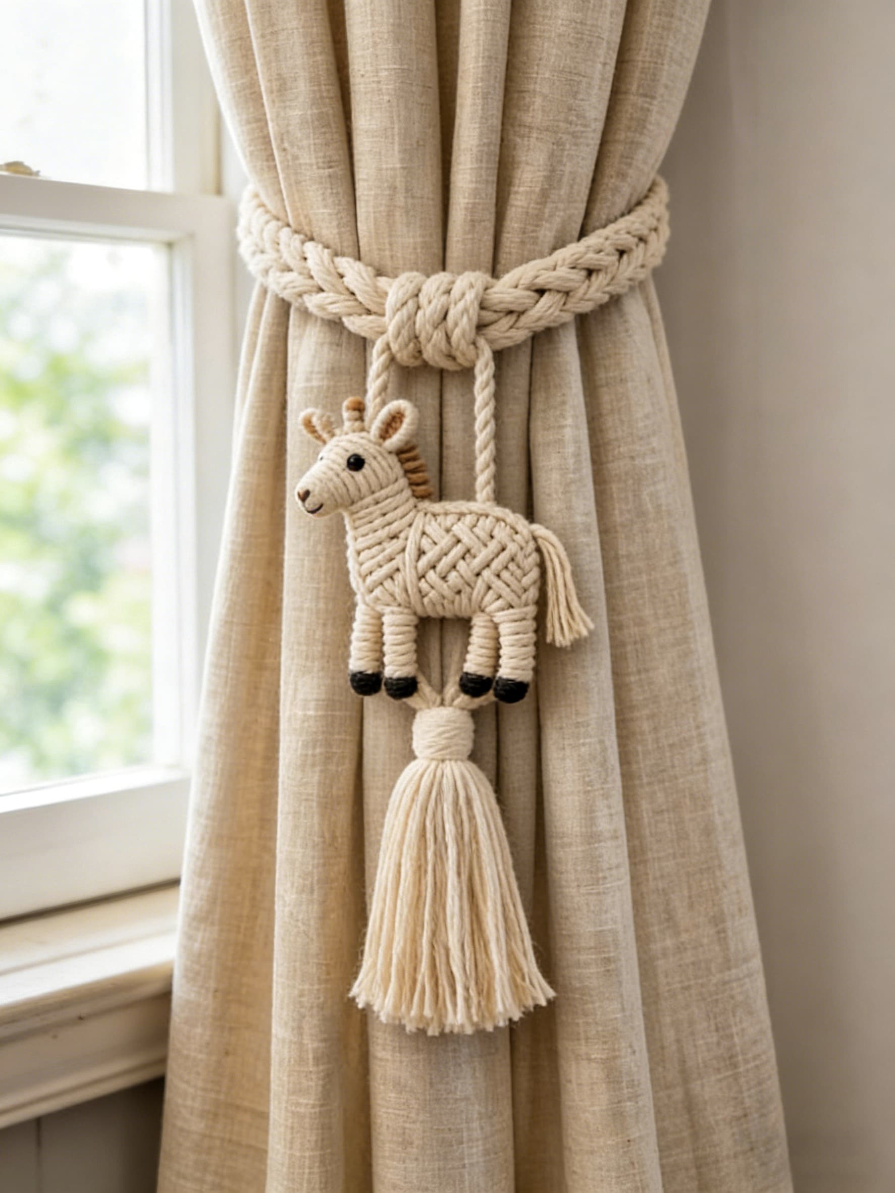 Playful Foal Cotton Macrame Curtain Tieback