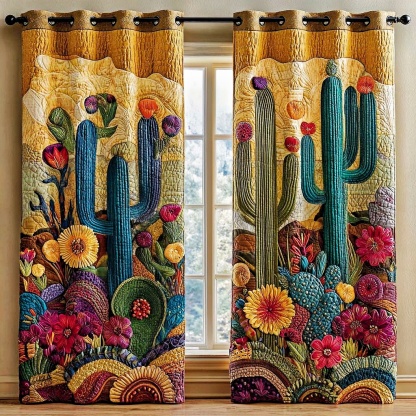 Southwestern Cactus & Floral Embroidered Knitwear Quilted Curtains