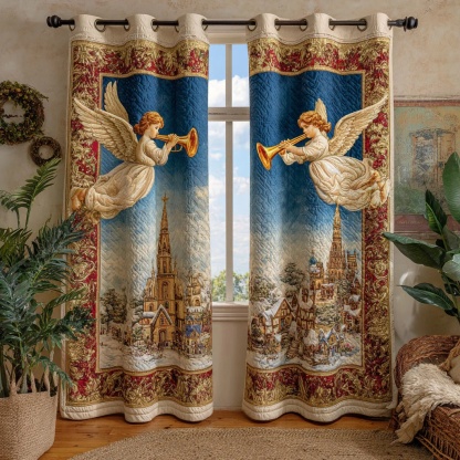 Angel & Winter Village Embroidered Knitwear Quilted Curtains