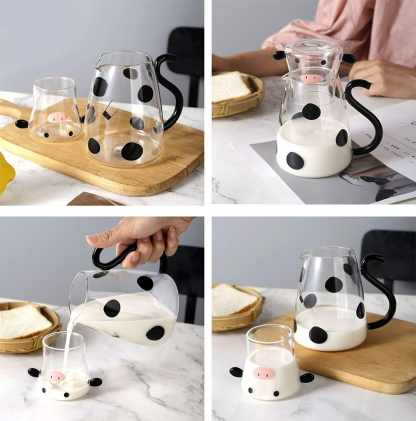 Cow Glass Pot Set (With Glass)