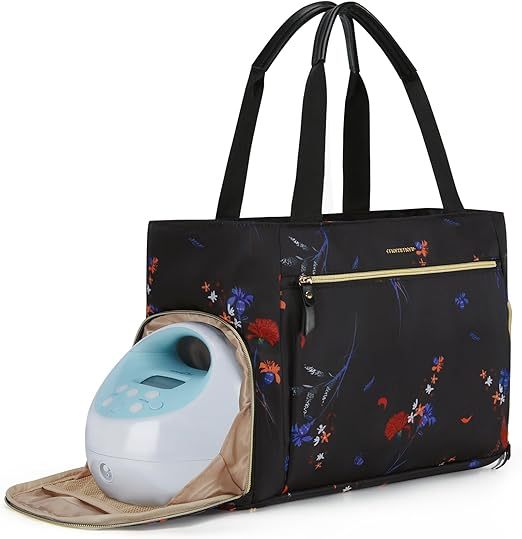 [Copy]mommore Breast Pump Bag Diaper Tote Bag Black-flower