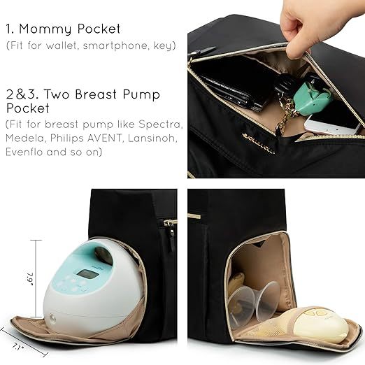 mommore Breast Pump Bag Diaper Tote Bag Black