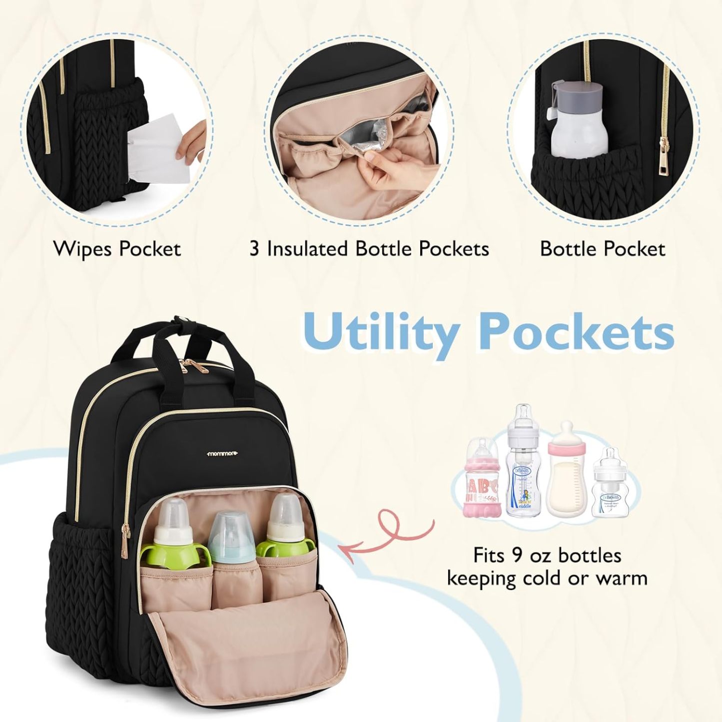 mommore Large Diaper Bag Backpack Beige