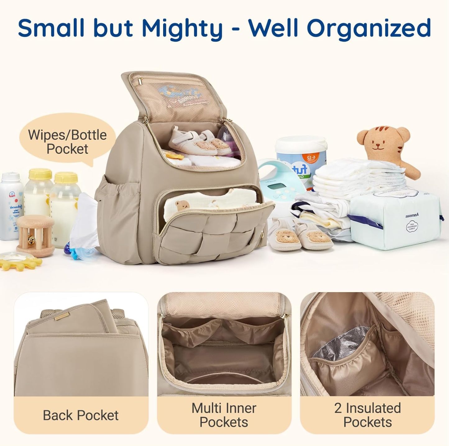 mommore Small Diaper Backpack Brown