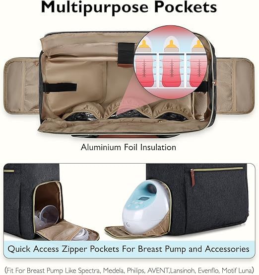 mommore Breast Pump Bag Diaper Tote Bag Dark-grey