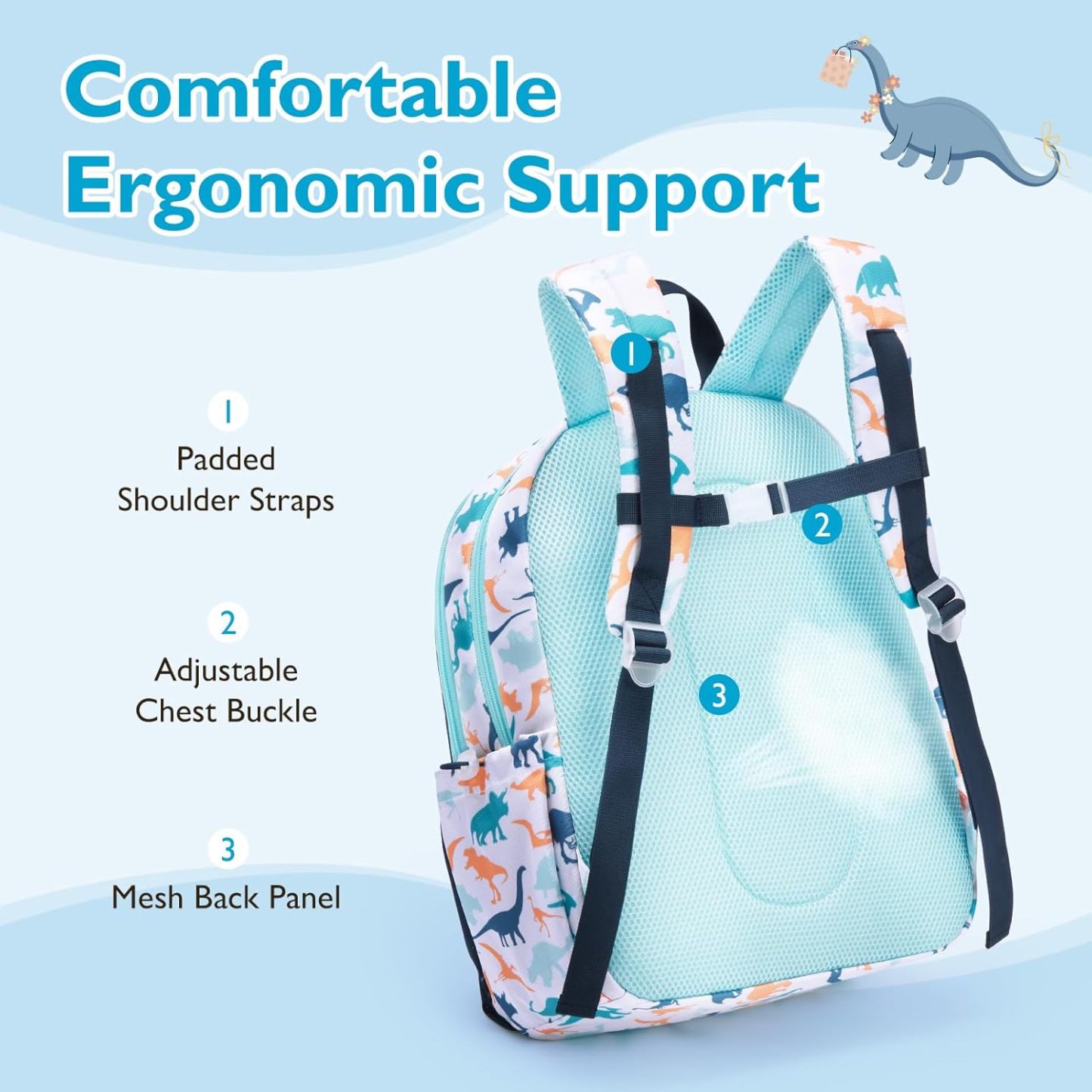 mommore Kids Backpack Set with Lunch Box Blue Dinosaur