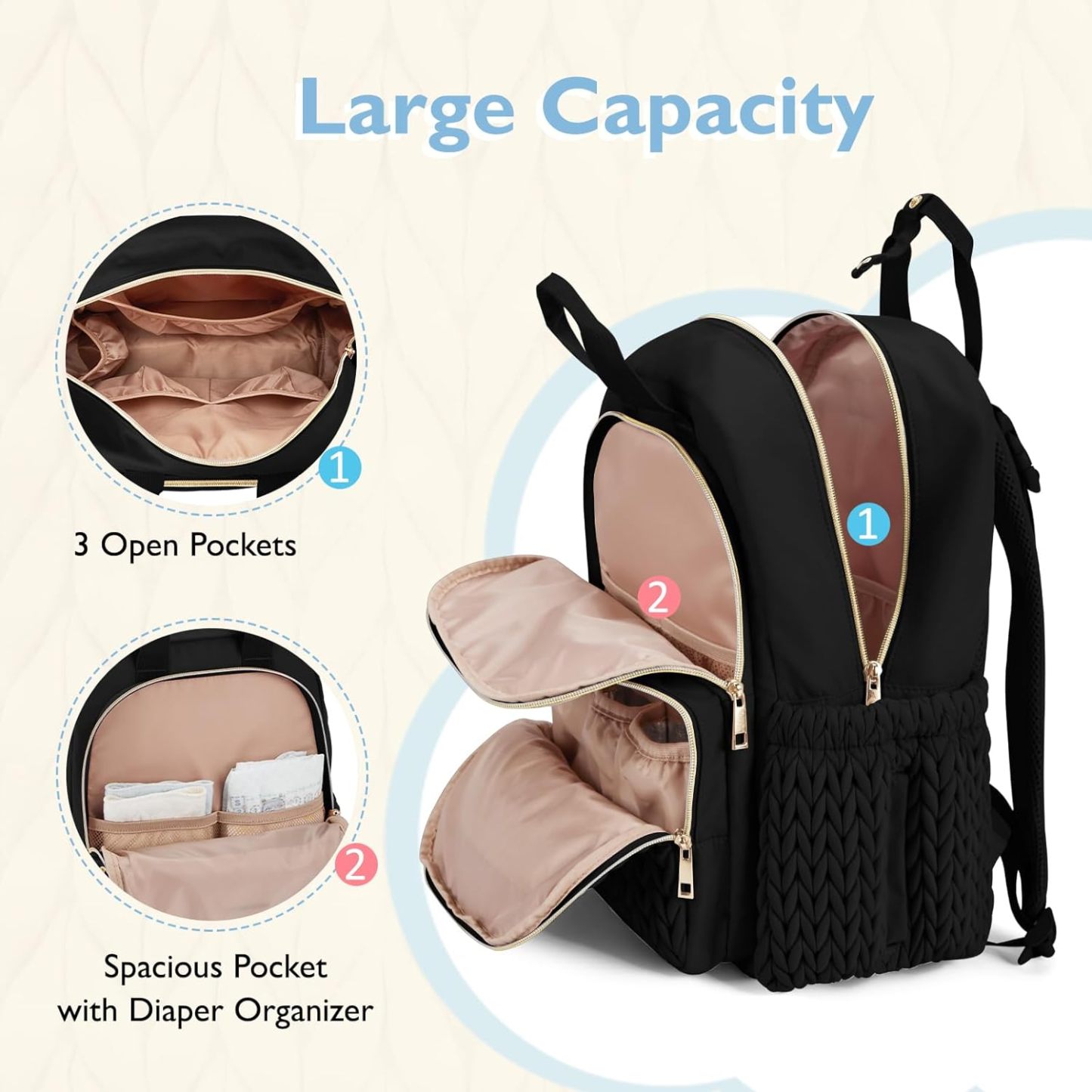 mommore Large Diaper Bag Backpack Beige
