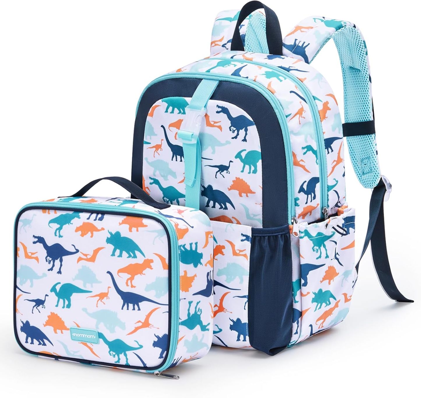 mommore Kids Backpack Set with Lunch Box Blue Dinosaur
