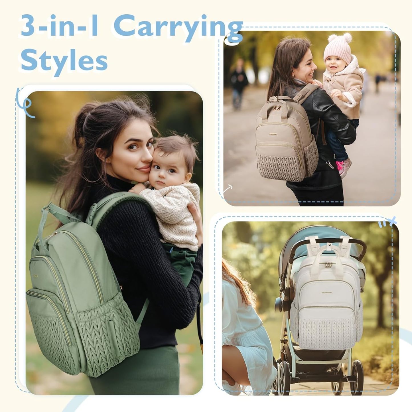 mommore Large Diaper Bag Backpack Beige