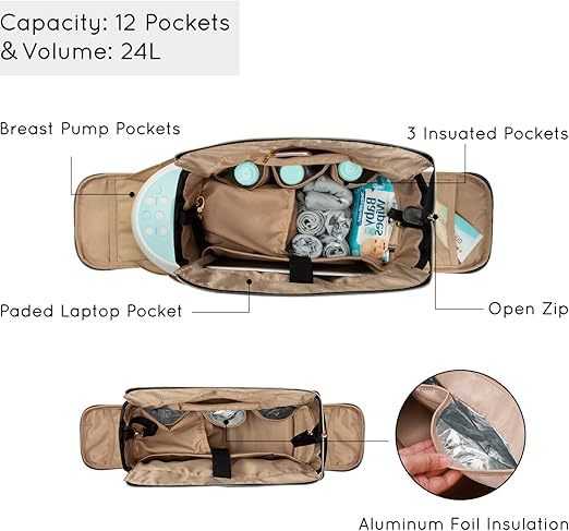 mommore Breast Pump Bag Diaper Tote Bag Brown
